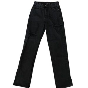 Prettylittlething Petite dark high-waisted distress jeans